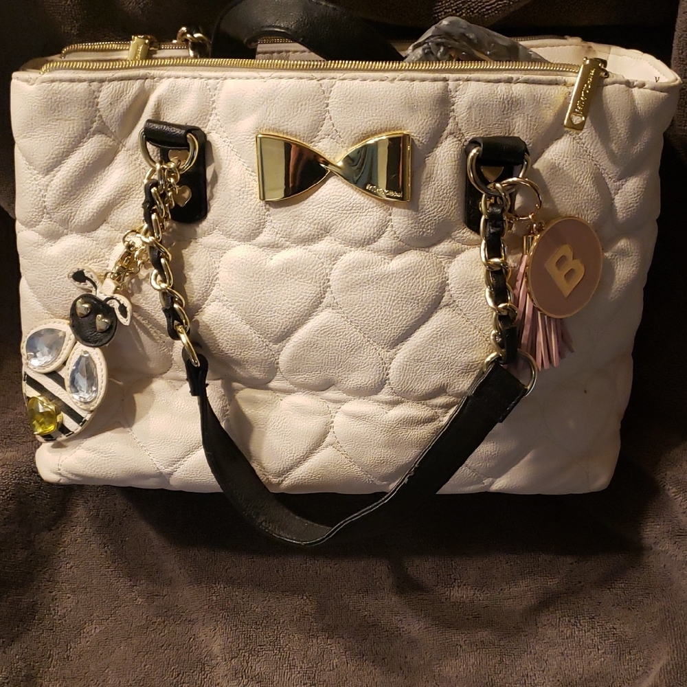 Betsey Johnson White Quilted Shoulder Bag with Gold Accents